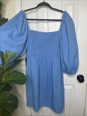 Tuckernuck Annie Beaufort Blue Smocked Mini Dress with Puff Sleeves Size XXL
